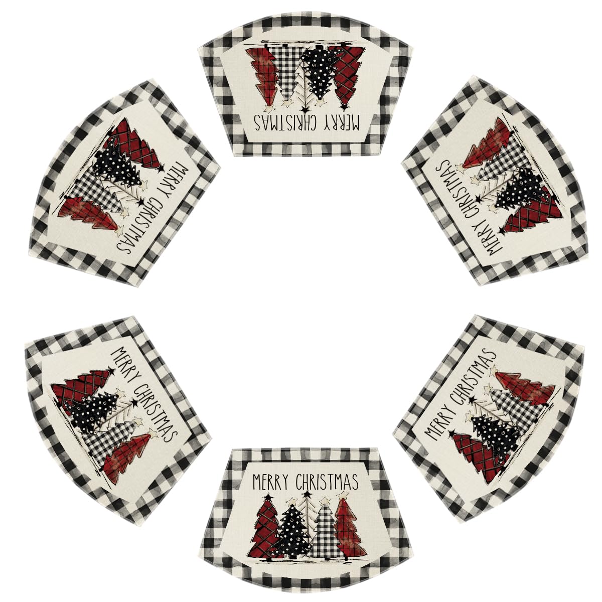 Artoid Mode Christmas Trees Wedge Shape Placemats for Round Table Set of 6, Winter Seasonal Kitchen Dining Table Decoration for Indoor Party Home