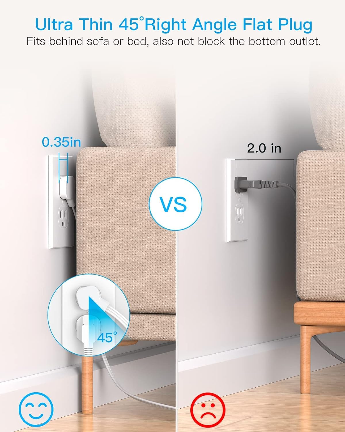 Extension Cord 25 Ft, Power Strip with 4 USB Ports(2 USB C), 1080J Surge Protection, 8 Outlets Extender Desk Charging Station for Home Office Dorm Room Essentials