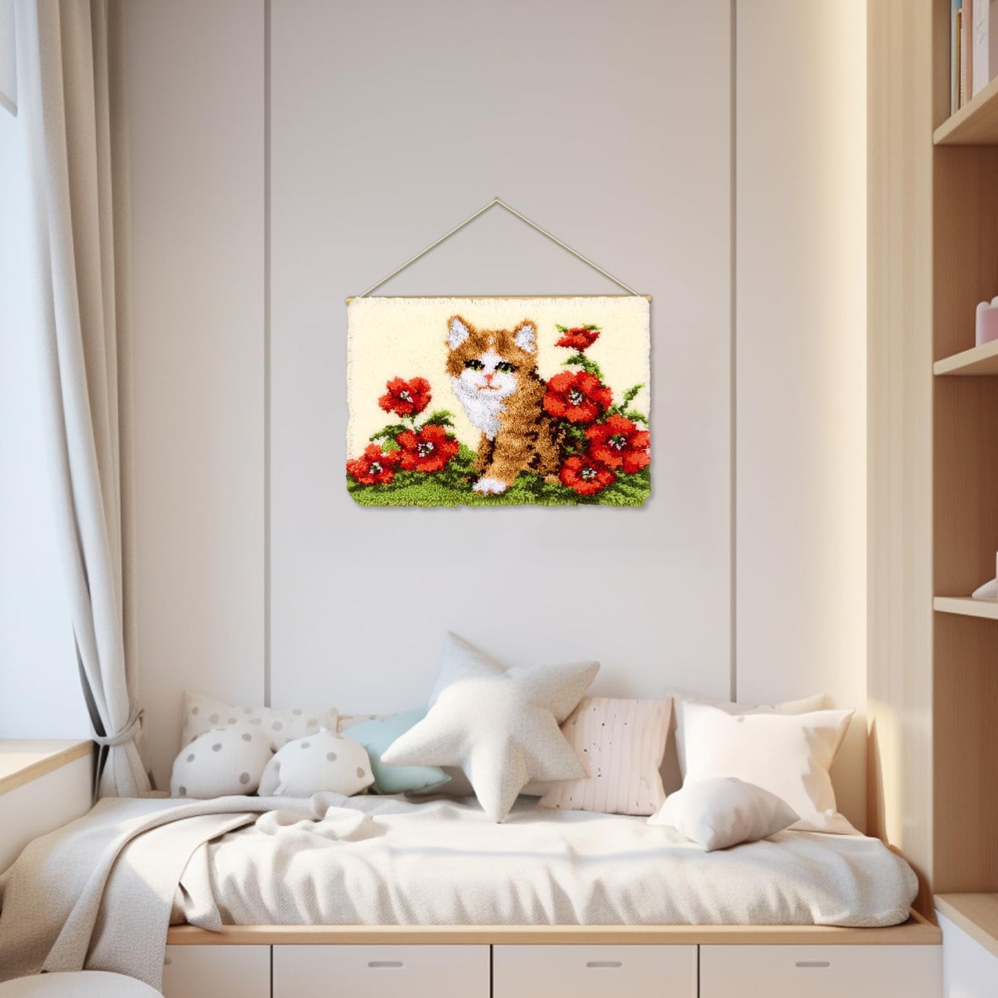 Latch Hook Kit Rug, Latch Hook Kits Cat with Pre-Printed Pattern for Adults and Kids 52X38cm/20.4 Inch X15 Inch