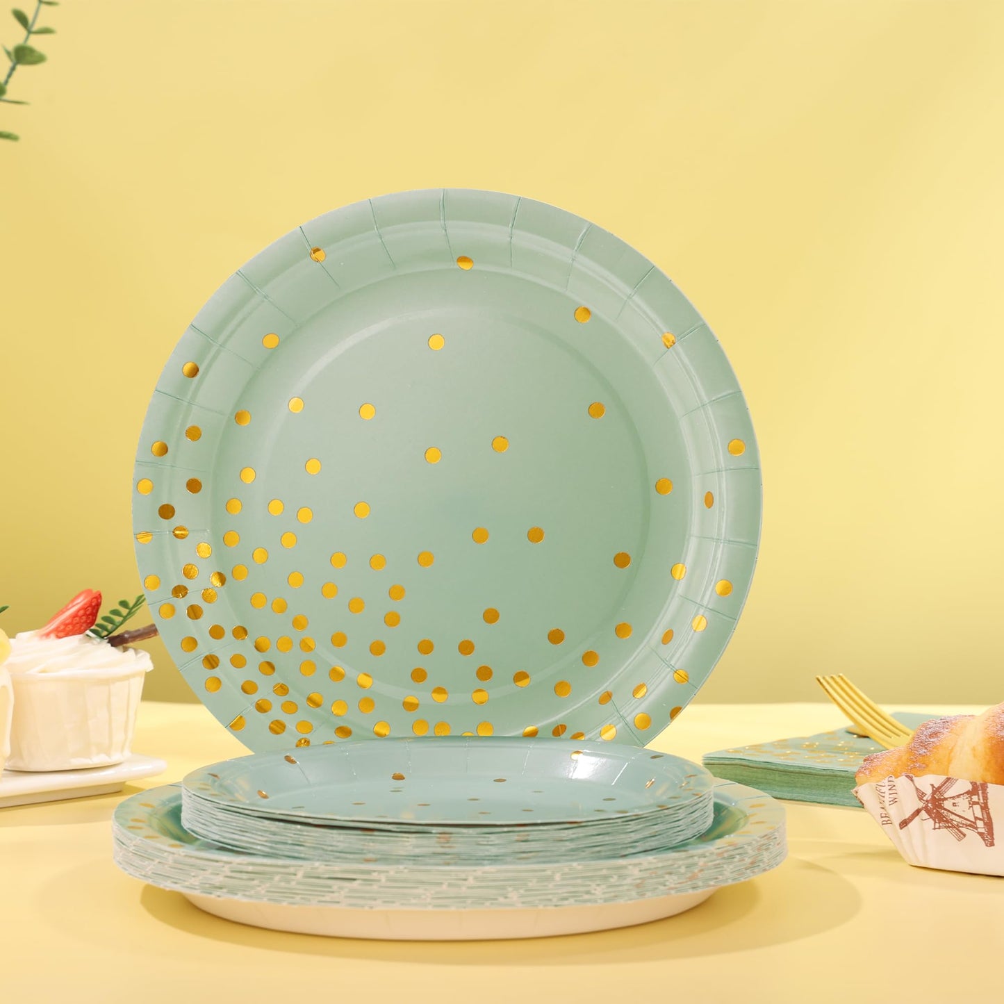 175 Pcs Sage Green Plates and Napkins Party Supplies - Sage Green Paper Plates Serve 25 Guests - Sage Green and Gold Disposable Plates Sets for Holiday Wedding Birthday Party Decoration