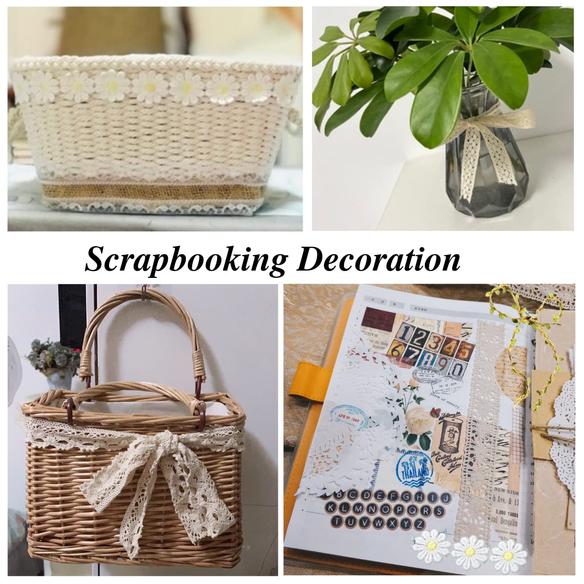 IDONGCAI Lace Ribbon for Craft Vintage Lace Trims Bridal Wedding Scalloped Edge Crochet Lace Gift Wrap Ribbon of All Kind Lace Sewing Craft Lace Supplies Mix 24 Yards (2 Yard Each)