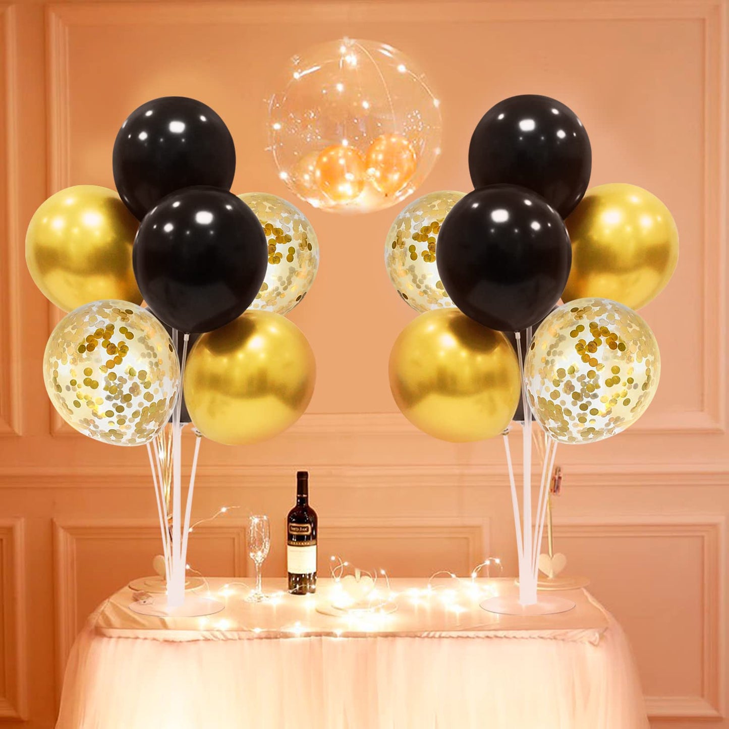 ZJDHPTY Black Gold Party Decorations Balloon Stand Centerpiece Table Decorations for Birthday Graduation Wedding Retirement Anniversary Father's Day Halloween New Years 2025 (Black gold set4)