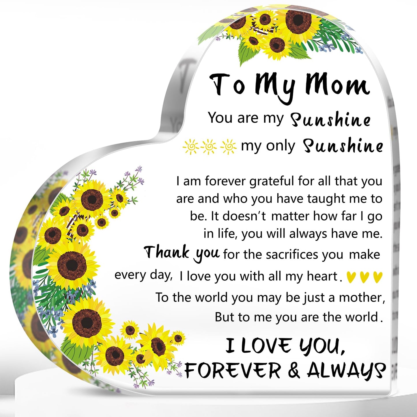 Mothers Day Gifts for Mom Wife from Daughter Son Husband, 5.9×5.9 inch Delicate Heart Plaque Decorations, Personalized First Mothers Day Birthday Christmas Valentines Day Gifts for Mom Stepmom Grandma
