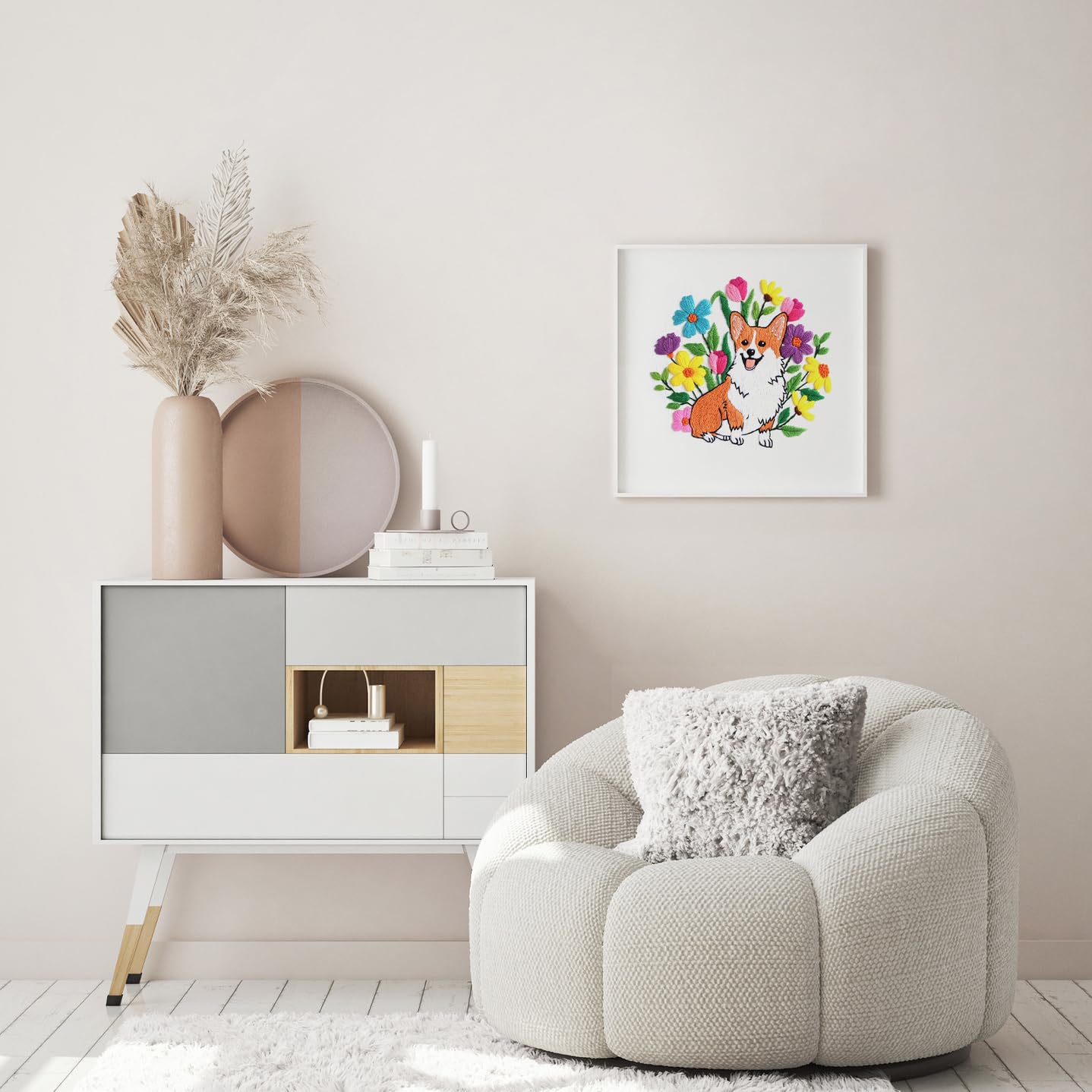 Louise Maelys Cute Dog Embroidery Kits for Beginners with Animal Flowers Pattern,Adults Starter Cross Stitch Kit DIY Needlepoint