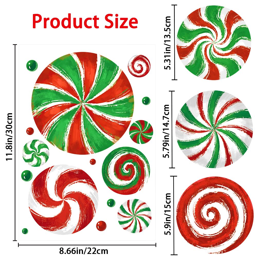 Christmas Window Clings, Candy Window's Clings Decals Oil Painting Christmas Red Green Candy Stickers for Xmas Party Home Office Decor Winter Holiday Glass Window Decoration