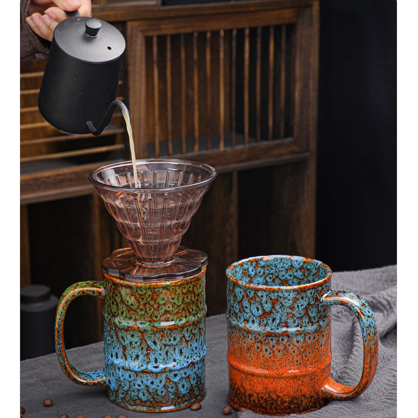 Ceramic 20 oz Coffee Mugs - Large Tea Cup for Office and Home - Dishwasher and Microwave Safe (1, Green and Blue)