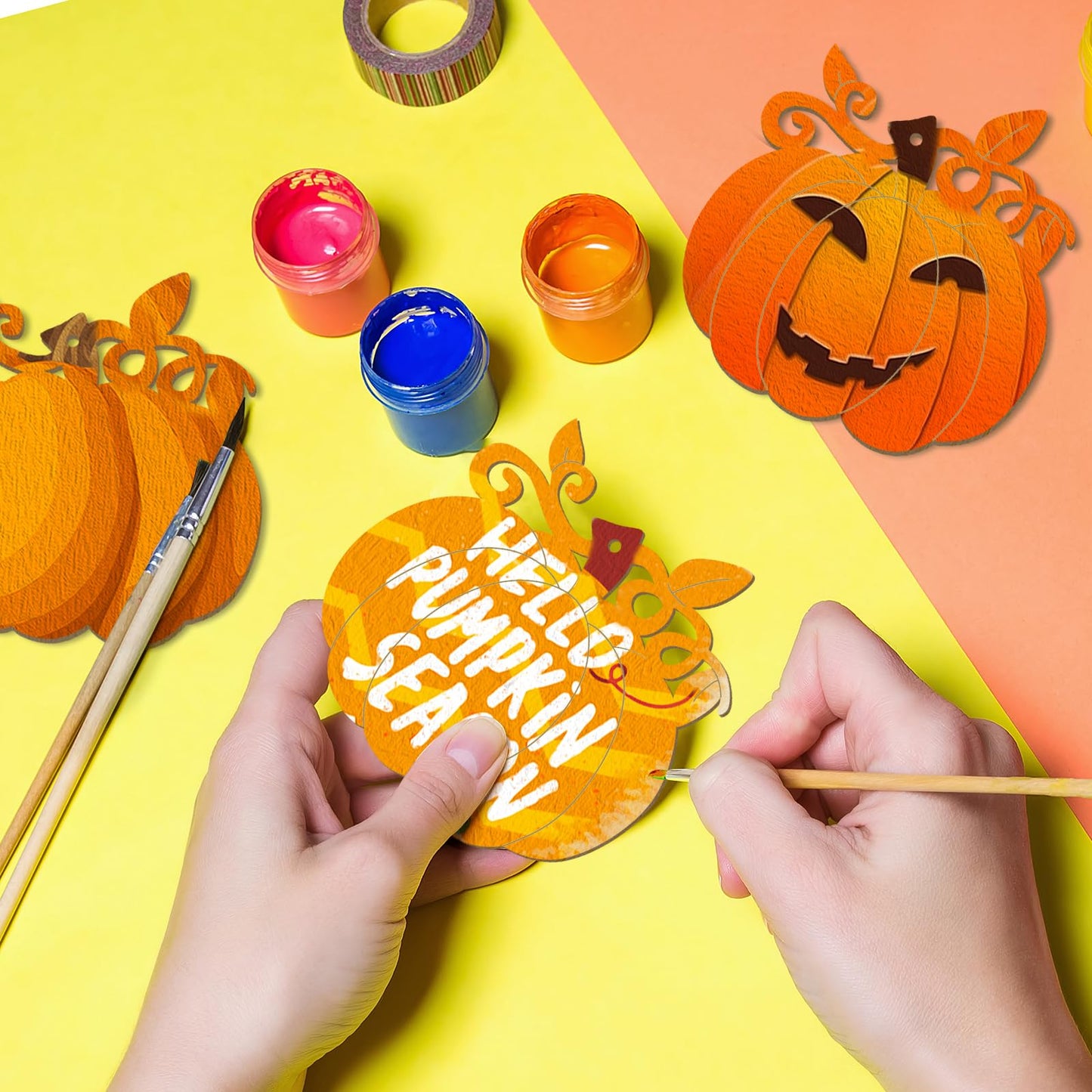 Wooden Pumpkins Ornaments to Paint Halloween Thanksgiving Decoration Cutouts Unfinished 24PCS 3.5 inches, DIY Blank Unfinished Pumpkin Wood Discs Ornament for Home Harvest Crafts Hanging Autumn