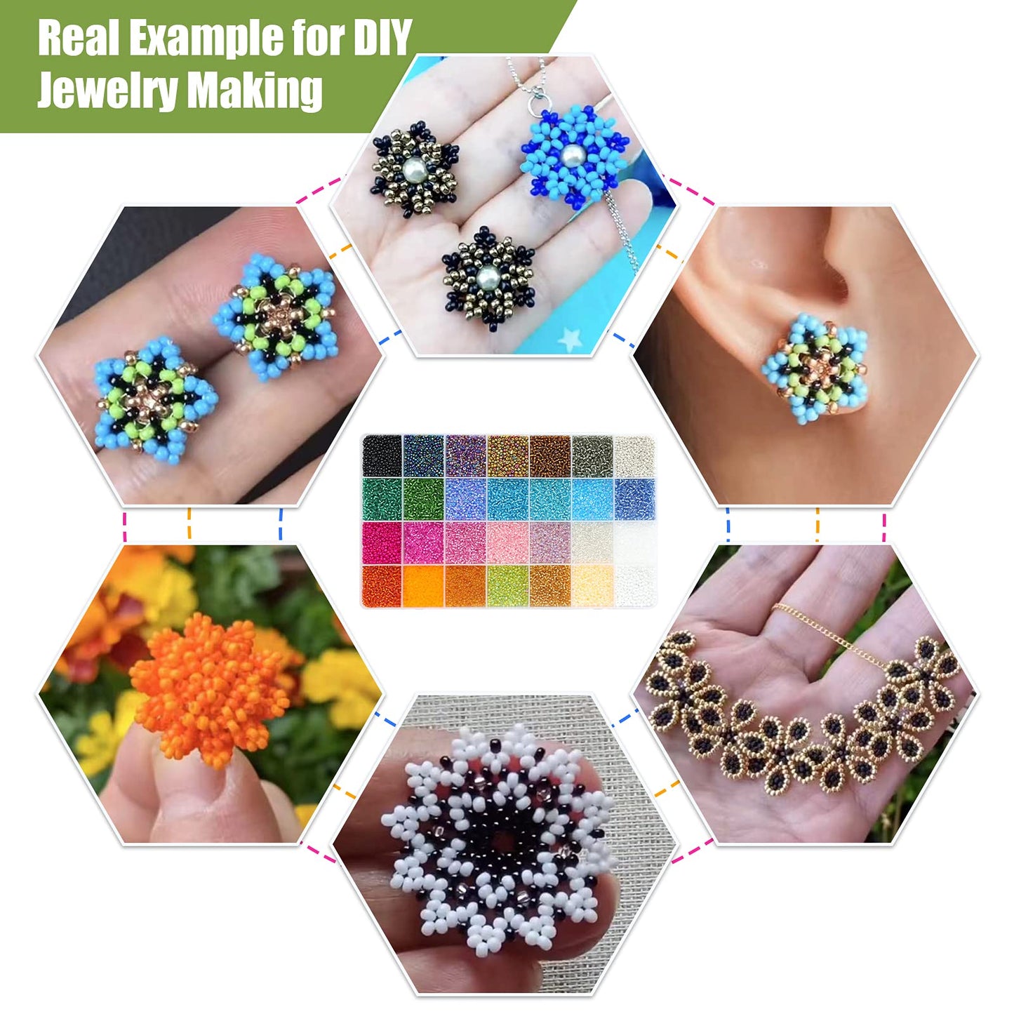 Ybxjges 24000Pcs 2mm Glass Seed Beads Kit, with 28 Colors Small Beads Kit for Girls,Women and Adults,Bracelets, Necklaces,Earring,Jewelry Making Supplies