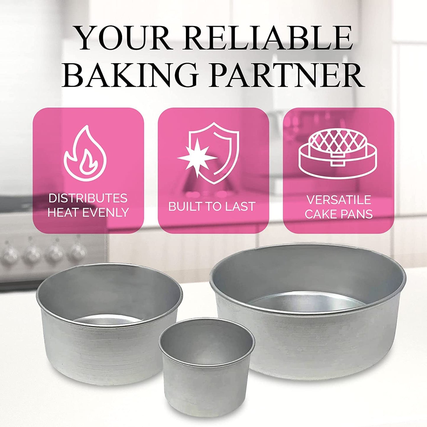 Aunt Shannon's Kitchen Tall Round Cake Pans - 4 Inch, 6 Inch, 8 Cake Pan Set for 3 Tiered Aluminum Pans Sets for Baking Wedding,Birthday Cakes,Leak Proof & Straight Side, Non-toxic & Dishwasher Safe