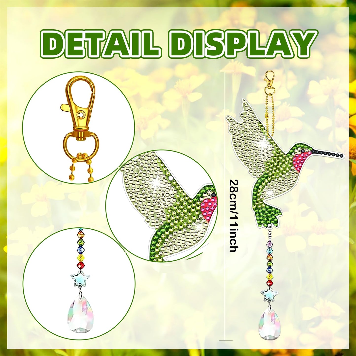JeCuiK 6 Pcs Diamond Painting Wind Chimes Rhinestone Hummingbird Diamond Art Suncatcher Double Sided 5D DIY Diamond Painting Kits for Adults Christmas Ornament Best Gifts for Mom