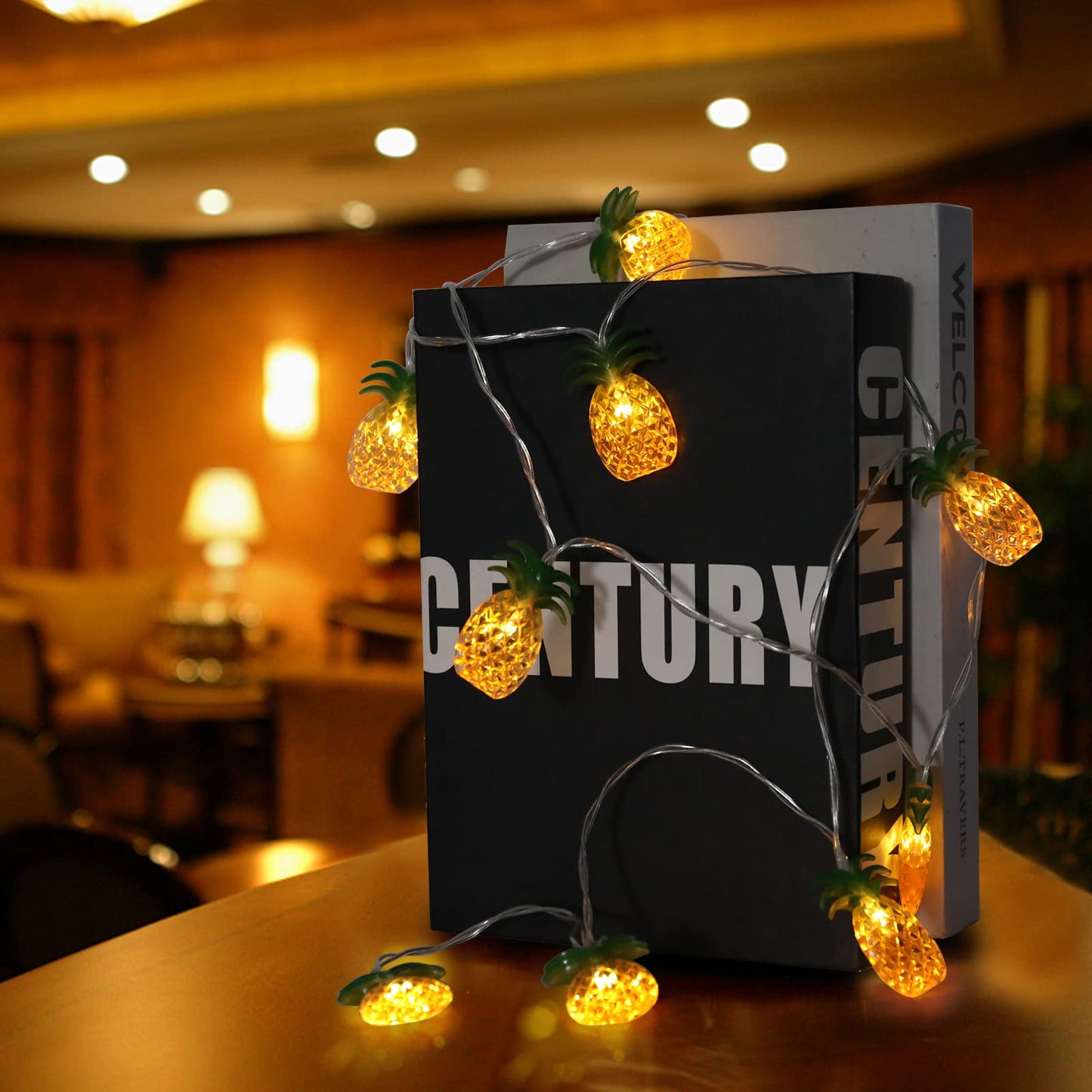 Vigdur 2 Packs Pineapple String Lights - Battery Operated with 20LED Fun Patio Lights for Party Bedroom Home Birthday Indoor Outdoor Hawaiian Tropical Tiki Gifts Decor,13Ft