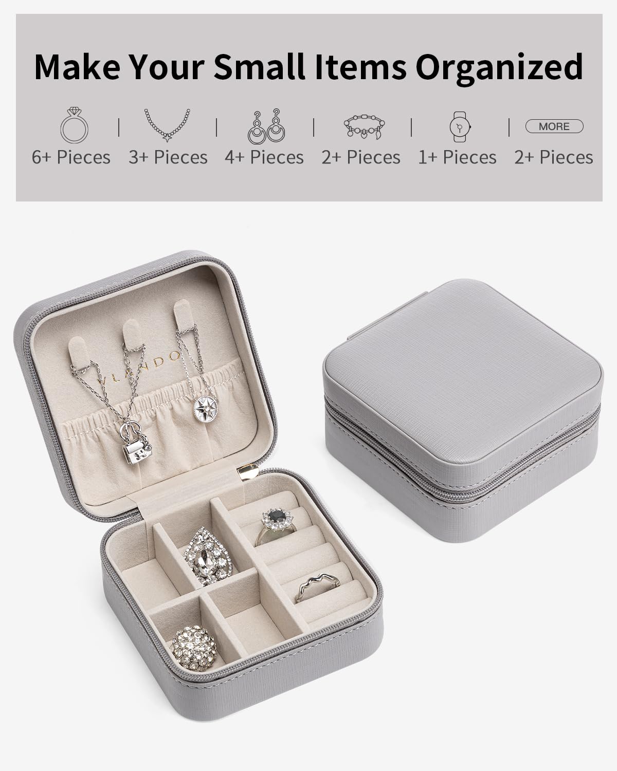 Travel Jewelry Box, Small Jewelry Travel Organizer Case for Girls Women - Grey