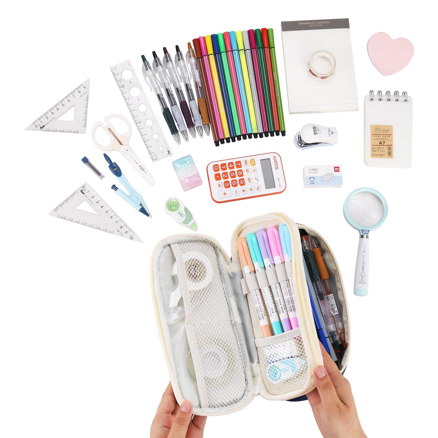 Dugio Big Pencil Case Large Capacity Pencil Bag with Zipper Pencil Pouch for Boys Girls Kids Adults Stationery Pencil Pen Case Organizer for School Office Blue