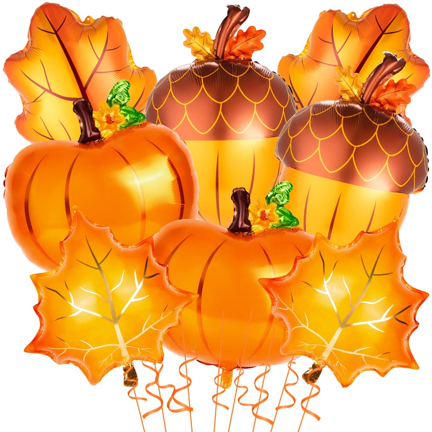 Happy Fall Balloon, 16Pcs Big Maple Leaves Acorn Balloons, Fall Mylar Foil Balloons for ThanksGiving Home Festival Decorations