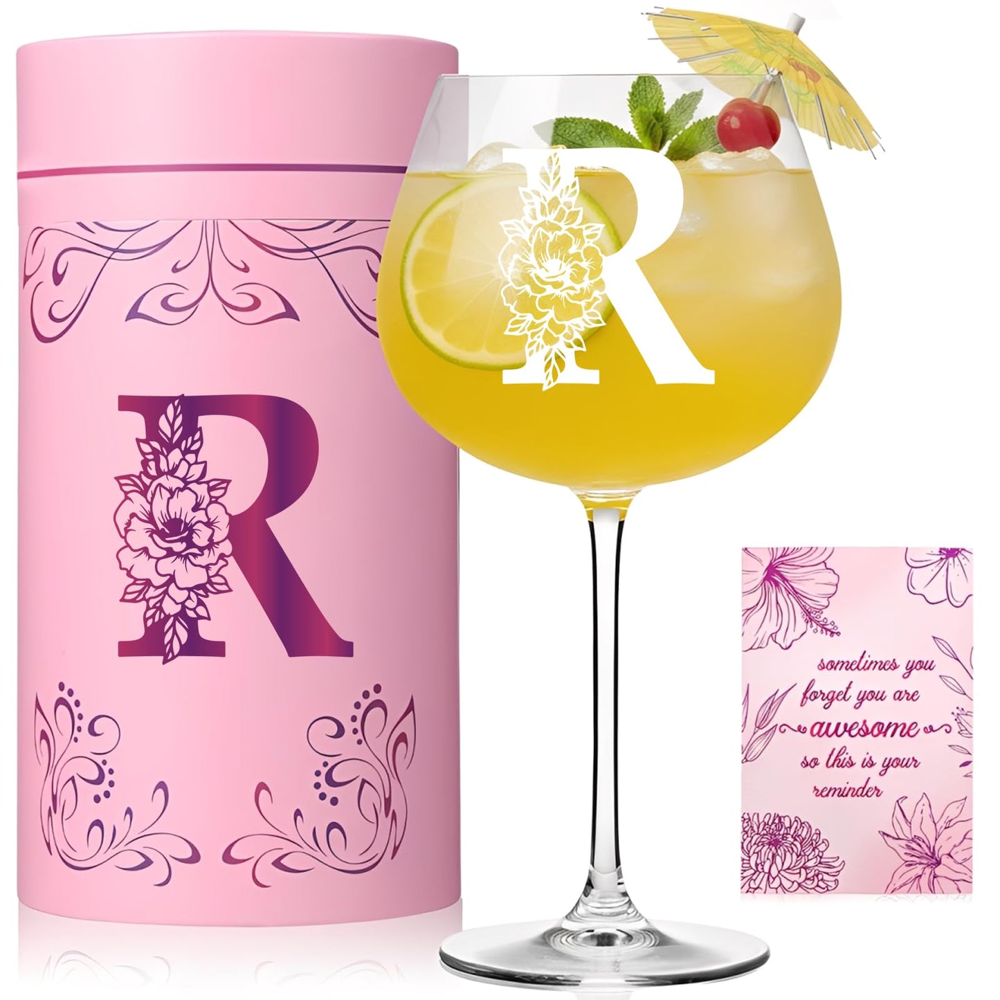 Physkoa Personalized Initial Wine Glass for Women - 20 oz Stemmed Monogrammed Glass, Customized Engraved Gift for Mom, Wife, Friend, Her - Birthday, Mother’s Day, Wine Lover Gift