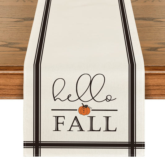 Artoid Mode Hello Fall Pumpkin Table Runner, Seasonal Harvest Vintage Thanksgiving Kitchen Dining Table Decoration for Indoor Outdoor Home Party Decor 13 x 90 Inch