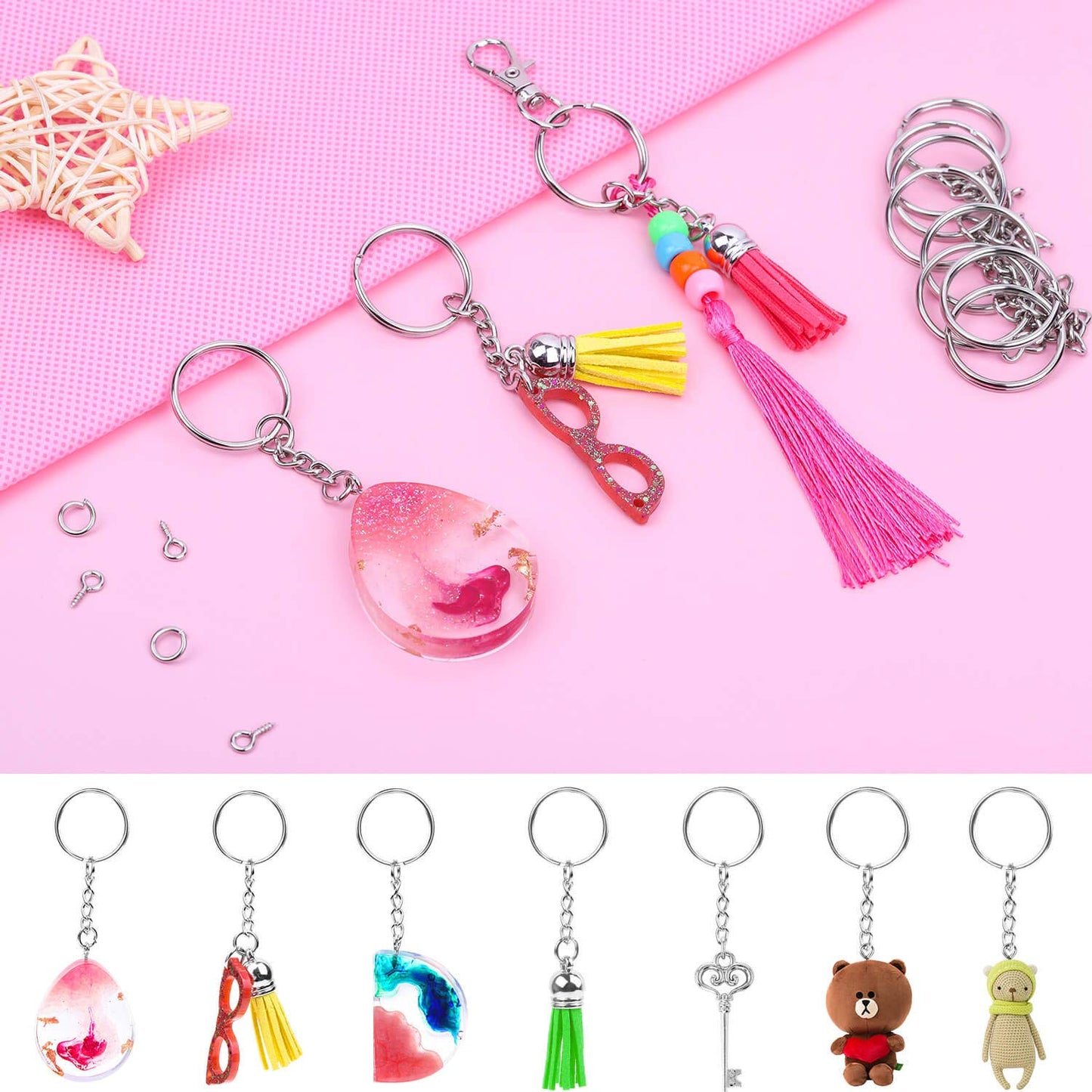 Audab 360Pcs Keychain Bulk, 120Pcs Keychain Rings with Chain and Open Jump Ring with Screw Eye Pins for Crafts and Jewelry Making