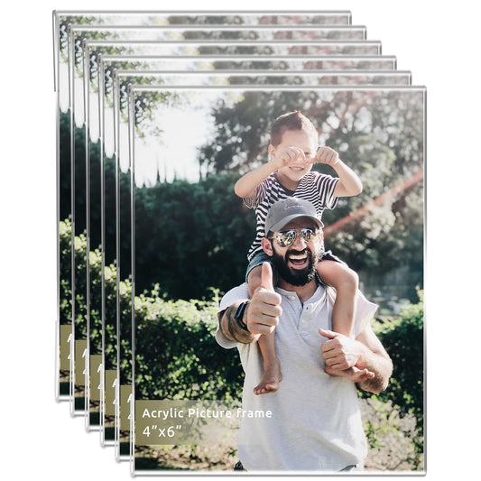 Clear Acrylic Photo Picture Frames Display Picture,Wall Mounting Clear for Home,School,office,-Vertical, 4x6, Set of 6