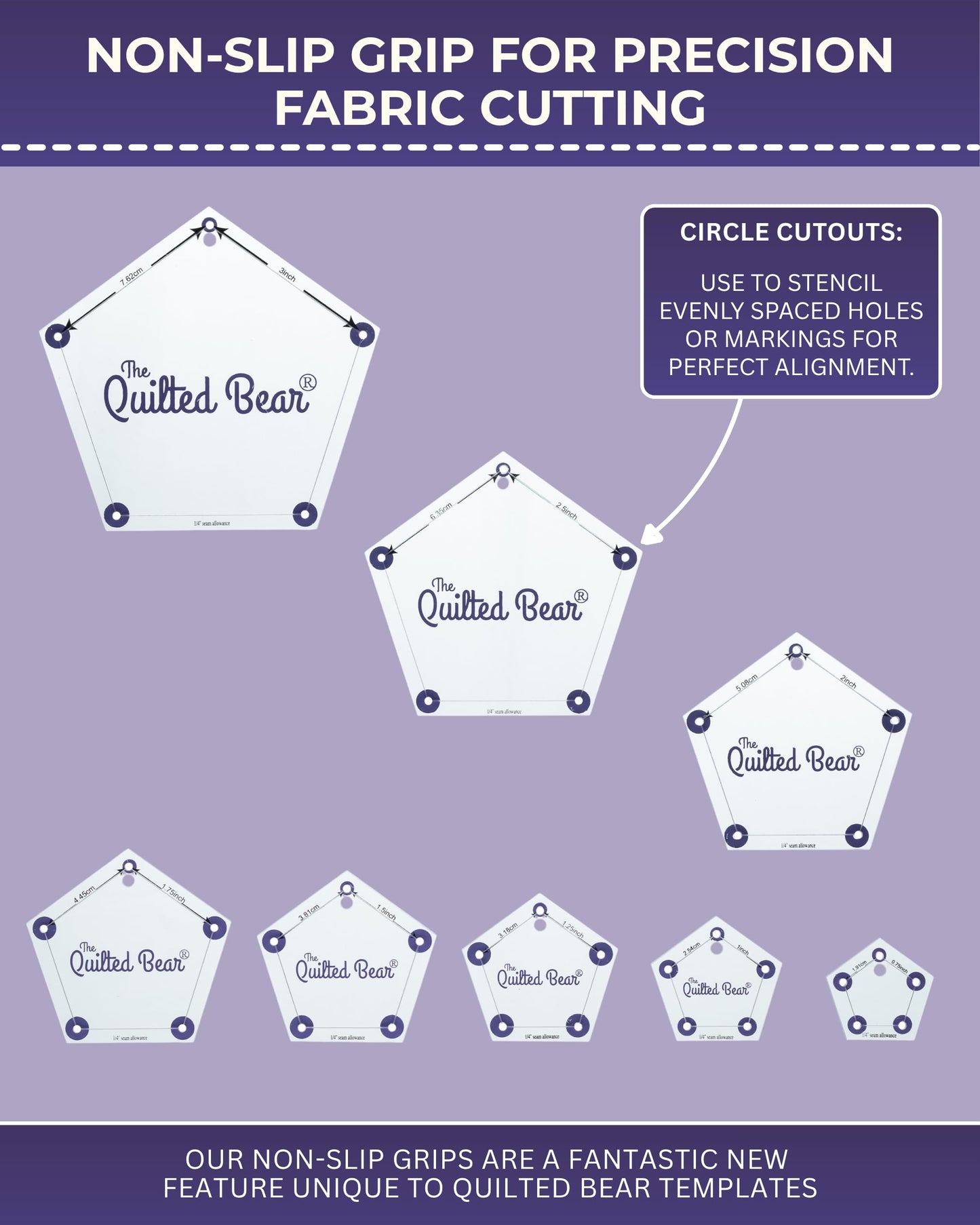 The Quilted Bear Diamond Quilting Templates – 8 Clear Non-Slip Acrylic Quilt Templates for Precise Fabric Cutting & Stress-Free Machine Quilting - Ideal for Quilt & Sewing Supplies (¾–3")
