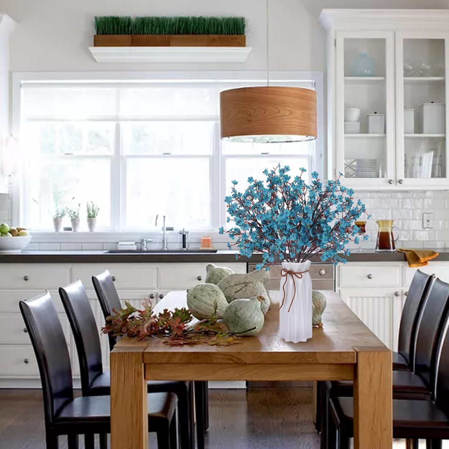 6 Bundles Babys Breath Fall Flowers Faux Gypsophila Bouquet Real Touch European Fake Silk Flowers for Home Wedding Bouquets Floral Arrangement Party Table Garden Autumn Decor (Peacock Blue)