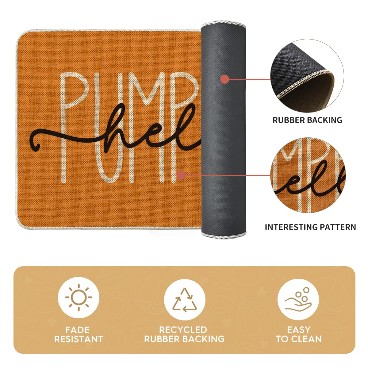 Artoid Mode Orange Buffalo Plaid Hello Pumpkin Eucalyptus Fall Kitchen Mats Set of 2, Home Decor Low-Profile Kitchen Rugs for Floor - 17x29 and 17x47 Inch