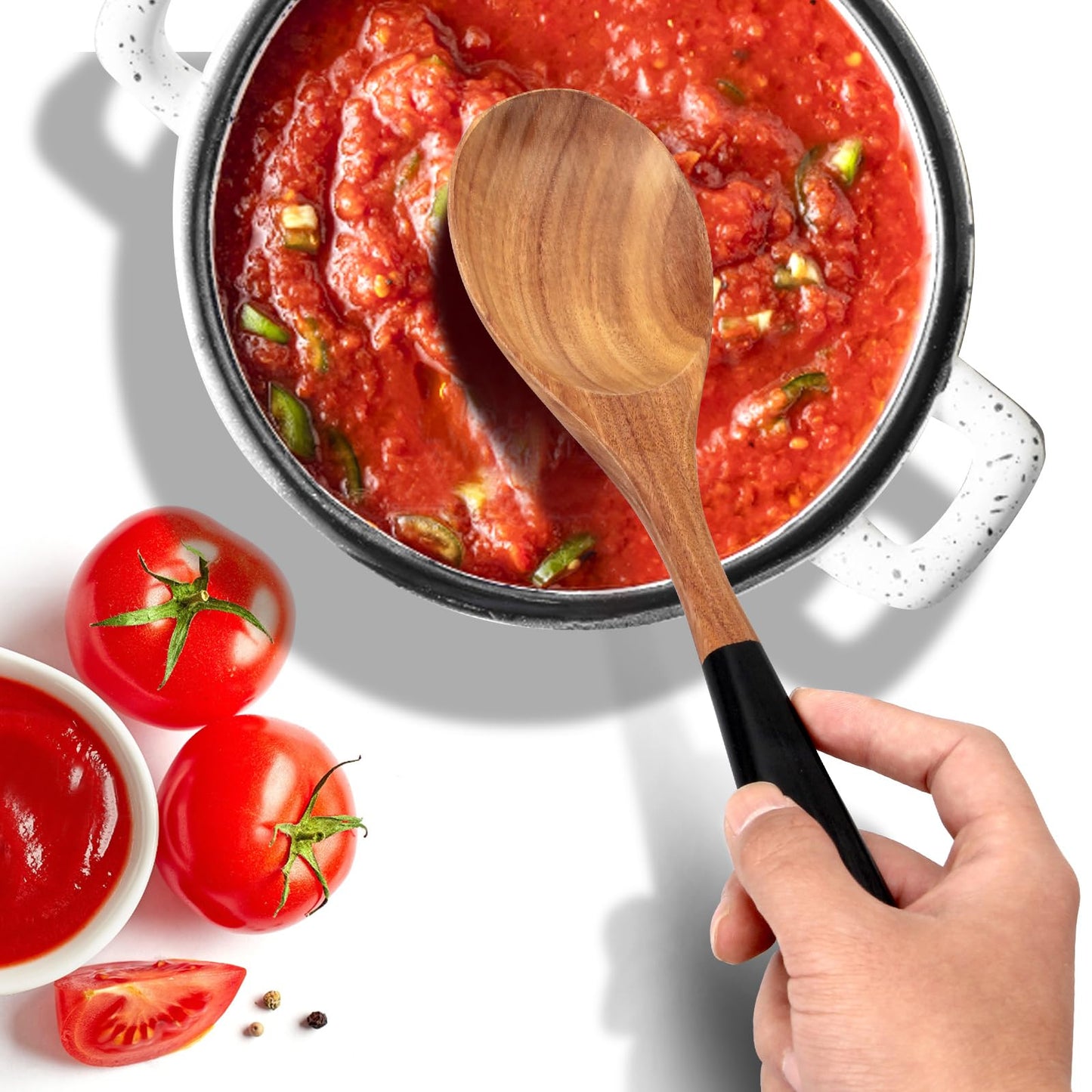 2 Pcs 12" Large Wooden Spoons for Cooking Utensils Acacia Wood Non Stick Serving Spoon for Baking Cooking Spatula Set Bamboo Teak Long Stirring Mixing Spoons Big Ladle Kitchen Tools Gift