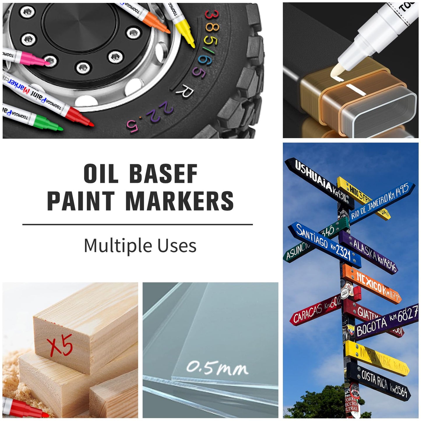 TOOMGGA White and Black Permanent Markers Paint Pens-2 Pack Oil Based Paint Markers, Medium Tip, Quick Drying Paint Pens for Wood, Metal, Rock Painting, Mugs, Fabric, Canvas, Clothes, Plastic Marking