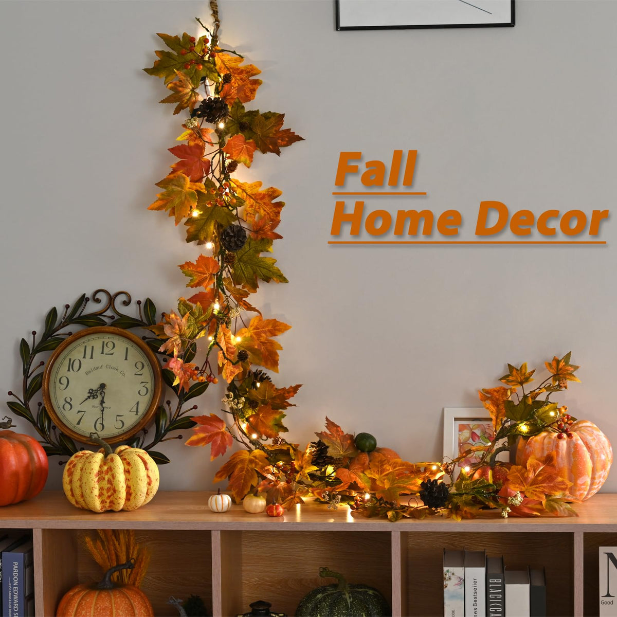 Artgar Fall Maple Leaf Garland, 6 Ft Fall Decor Garland with 30 Warm Lights