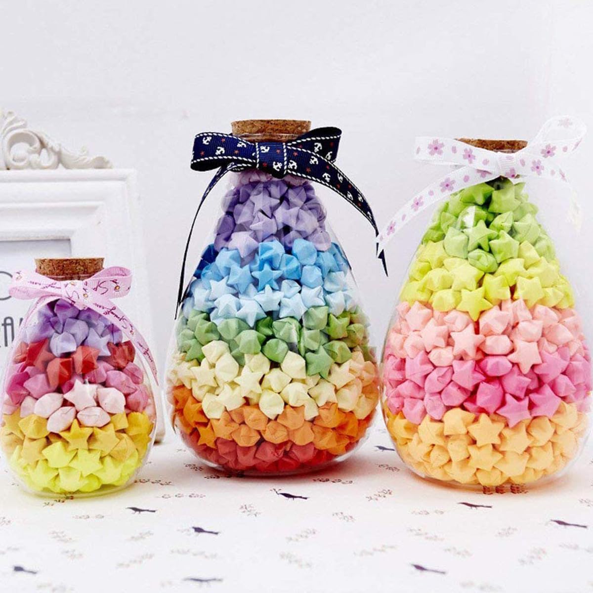 Origami Paper Stars, Colorful Handcraft Origami Lucky Star Paper DIY Paper Arts Creativity Hand Art Crafts (10-color mix (1350) sheets)