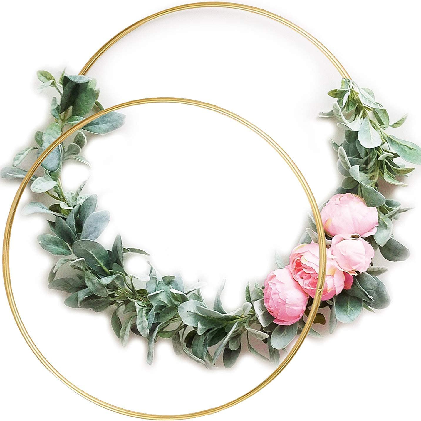 2 Pack 4/6/8/10/12/14/16/18/20 inches Metal Floral Hoop Wreath Macrame Gold Craft Hoop Rings for Making Wedding Wreath Decor, Dream Catcher and DIY Wall Hanging Crafts (4 inch)