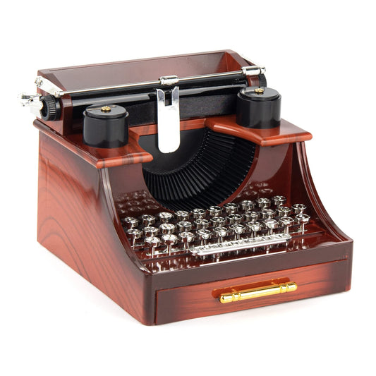 AUEAR, Vintage Typewriter Music Box with Drawer Clockwork for Home Office Decoration