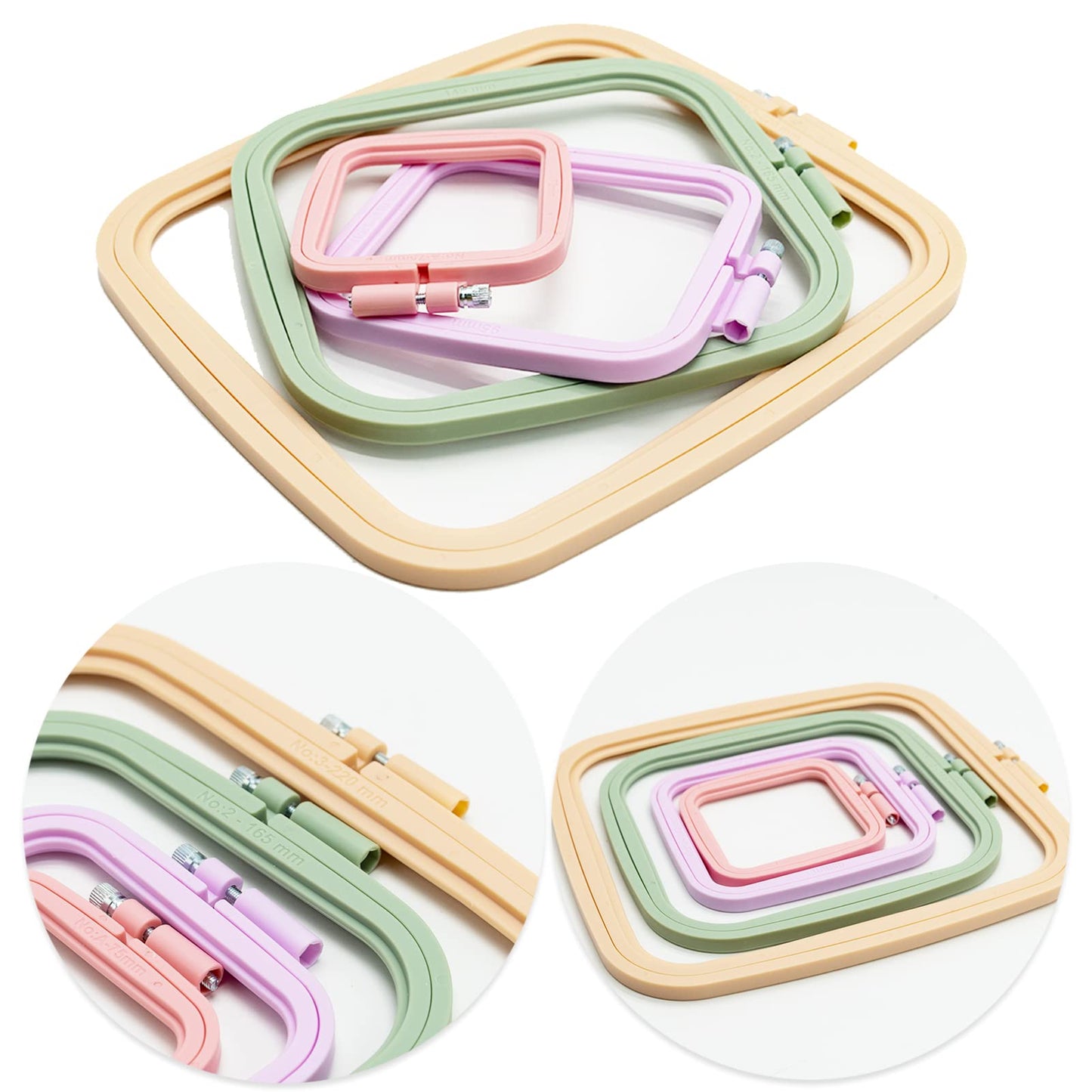 4 Pieces Embroidery Hoop Rectangle Square Embroidery Frame Cross Stitch Hoop Sewing Tool for Art Craft Handy Sewing (Multicolor),with Gold Eye Embroidery Needles