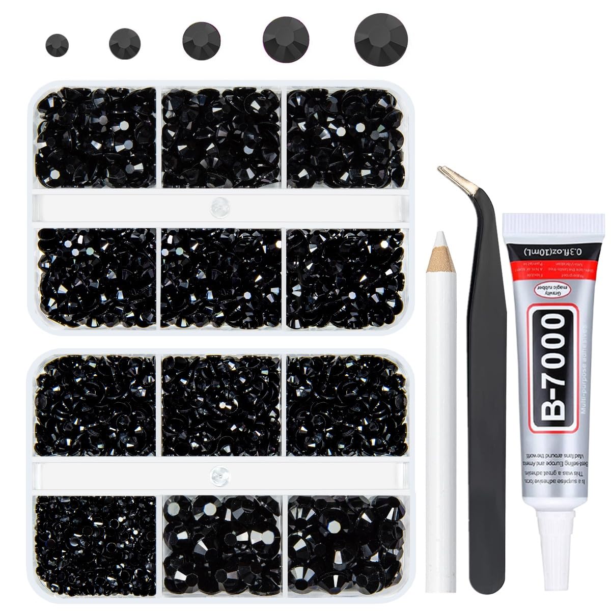 qiipii Pure Black Resin Flatback Rhinestones for Crafting 2mm 3mm 4mm 5mm 6mm Flatback Jelly Stones Solid Black Gems Diamonds for Face Eyes Makeup Tumblers Mugs Bottles DIY Crafts Clothes Shoes Phones