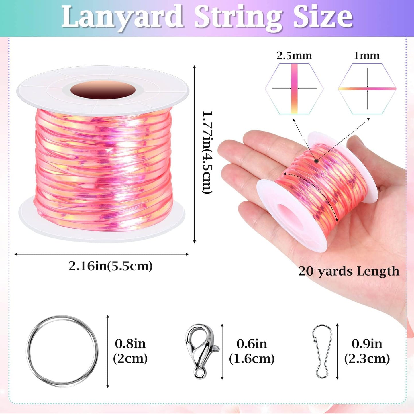 Cridoz Boondoggle Lanyard String Kit with 20 Rolls Plastic Lacing Cord and 50Pcs Keychain Lanyard Accessories, Gimp String Weaving Kit for Keychain Crafts, Bracelet and Lanyards