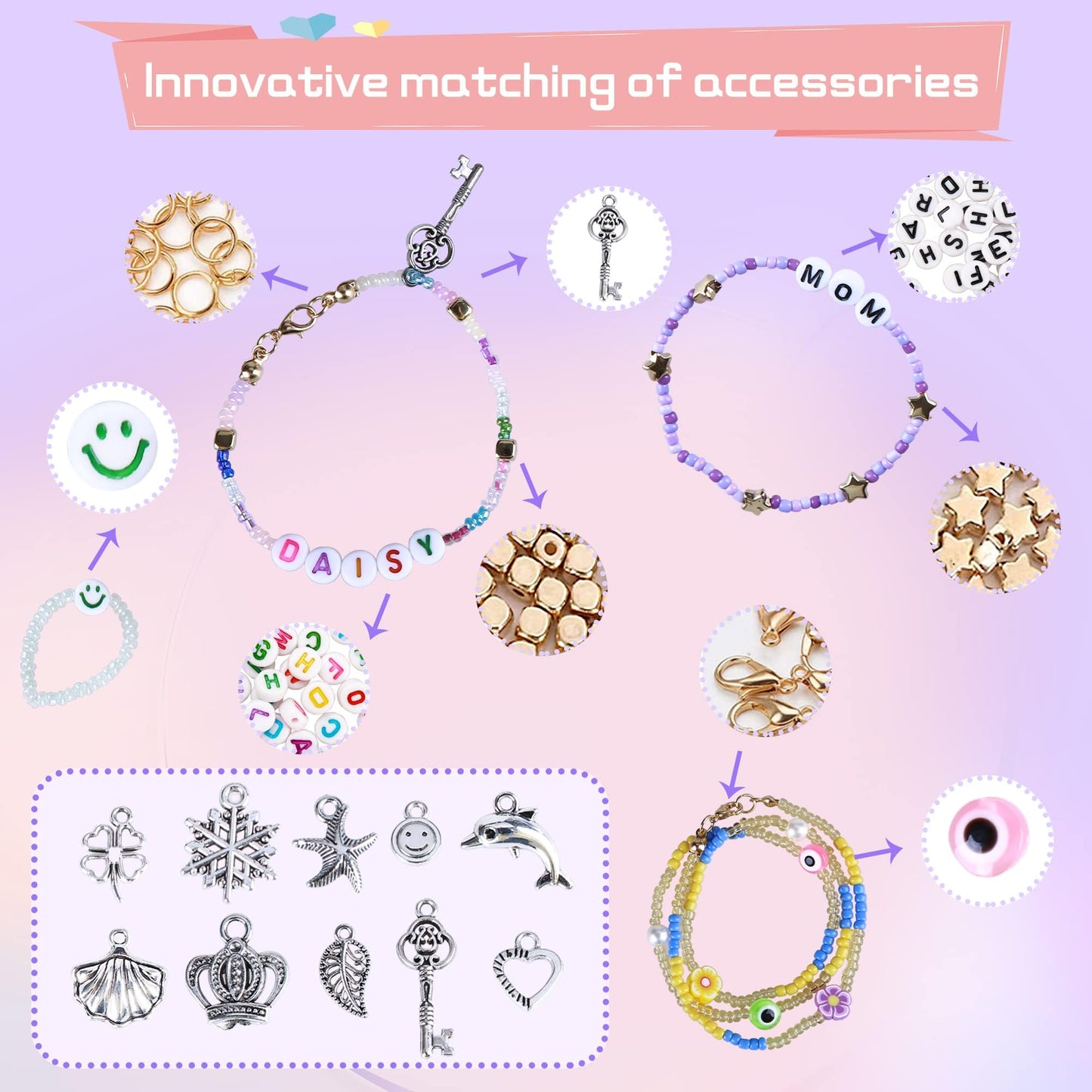 49000pcs 2mm Seed Beads 92 Colors Small Beads Kit Bracelet Beads with Pendant Charms Kit and Letter Beads for Bracelets Necklace Ring Making, DIY, Art and Craft