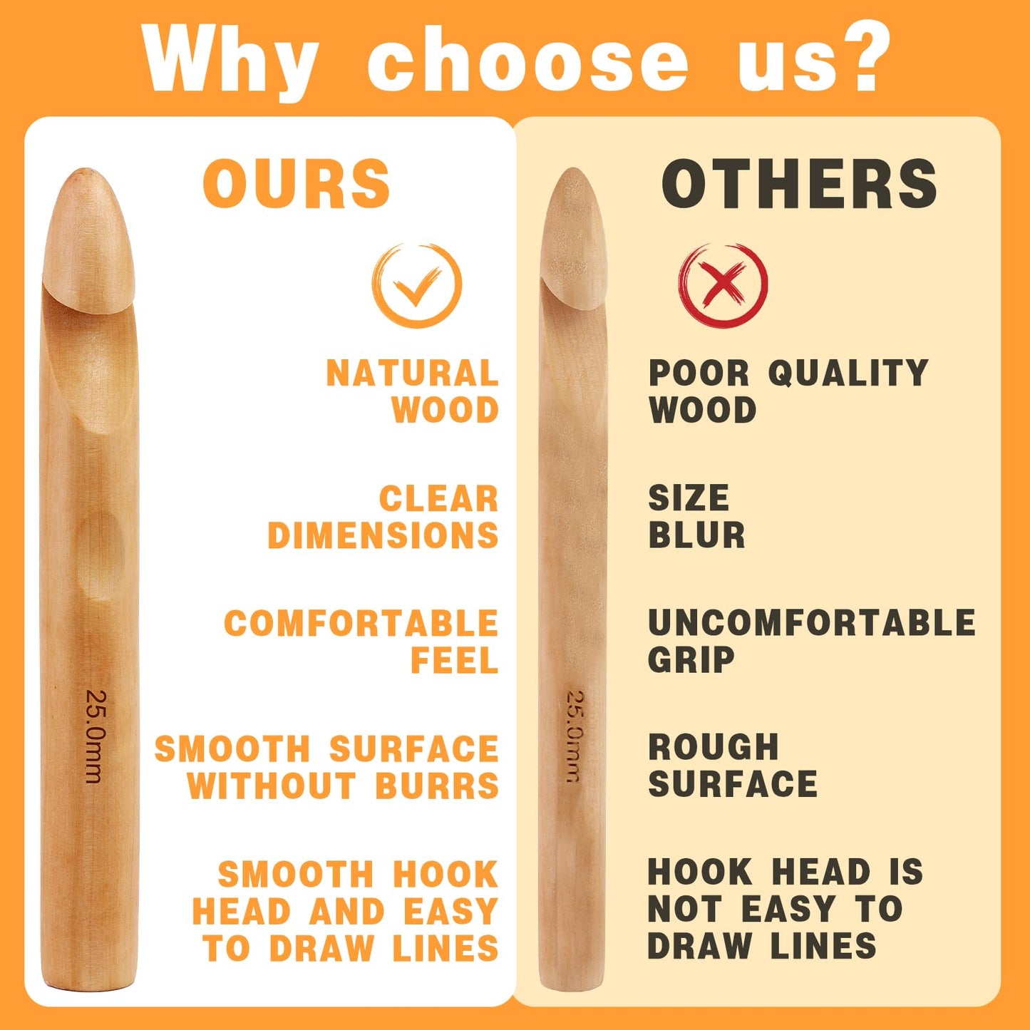 16 Pieces Wooden Crochet Hooks, 3 to 30 mm in Diameters Handle Crochet Hook Knitting Crochet Needles with 10 pcs Knitting Stitch Markers for Handcraft Crocheting