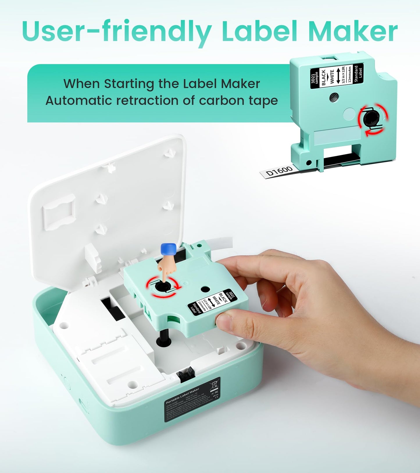 Vixic Label Maker, D1600 Label Maker Machine with-Tape, Bluetooth Handheld Label Makers Portable, Easy Labeler Machine with Multiple Template Icon Font for School Home Office Organization, Inkless