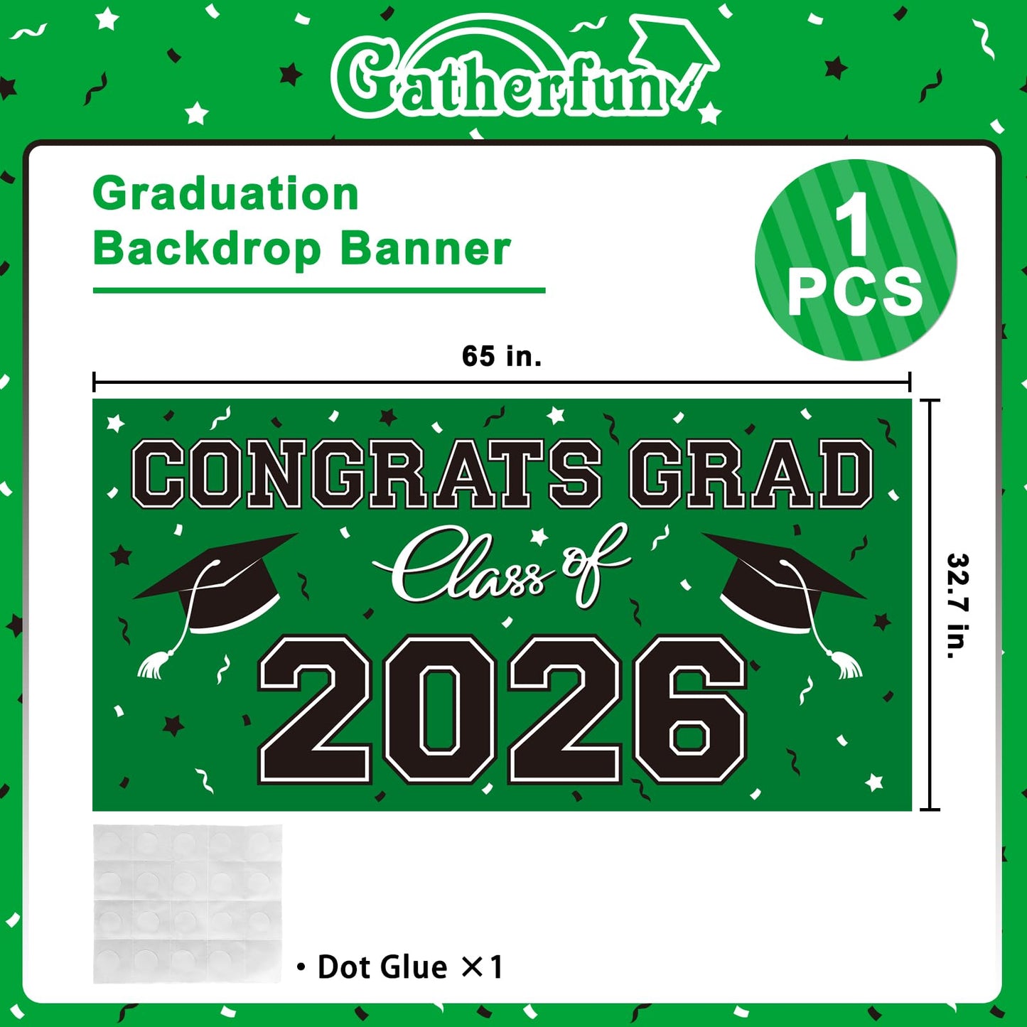 2026 Graduation Party Plastic Backdrop - 65" x 32.7" Congrats Grad Banner in Green, Large Class of 2026 Decorations, Photography & Grad Party Supplies