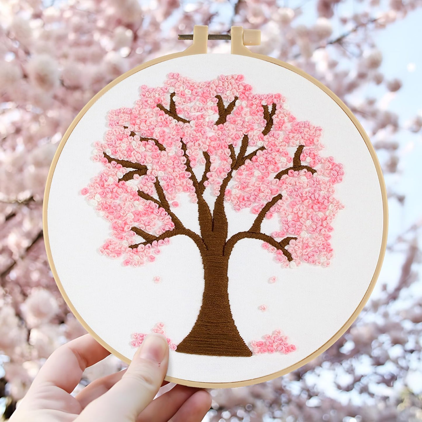 Embroidery Starter Kit for Beginners, 4 Sets Stamped Cross Stitch Kits for Adult, Seasonal Tree Pattern Hand DIY Kits with 2 Embroidery Hoop Instructions Color Threads Needles and Scissor