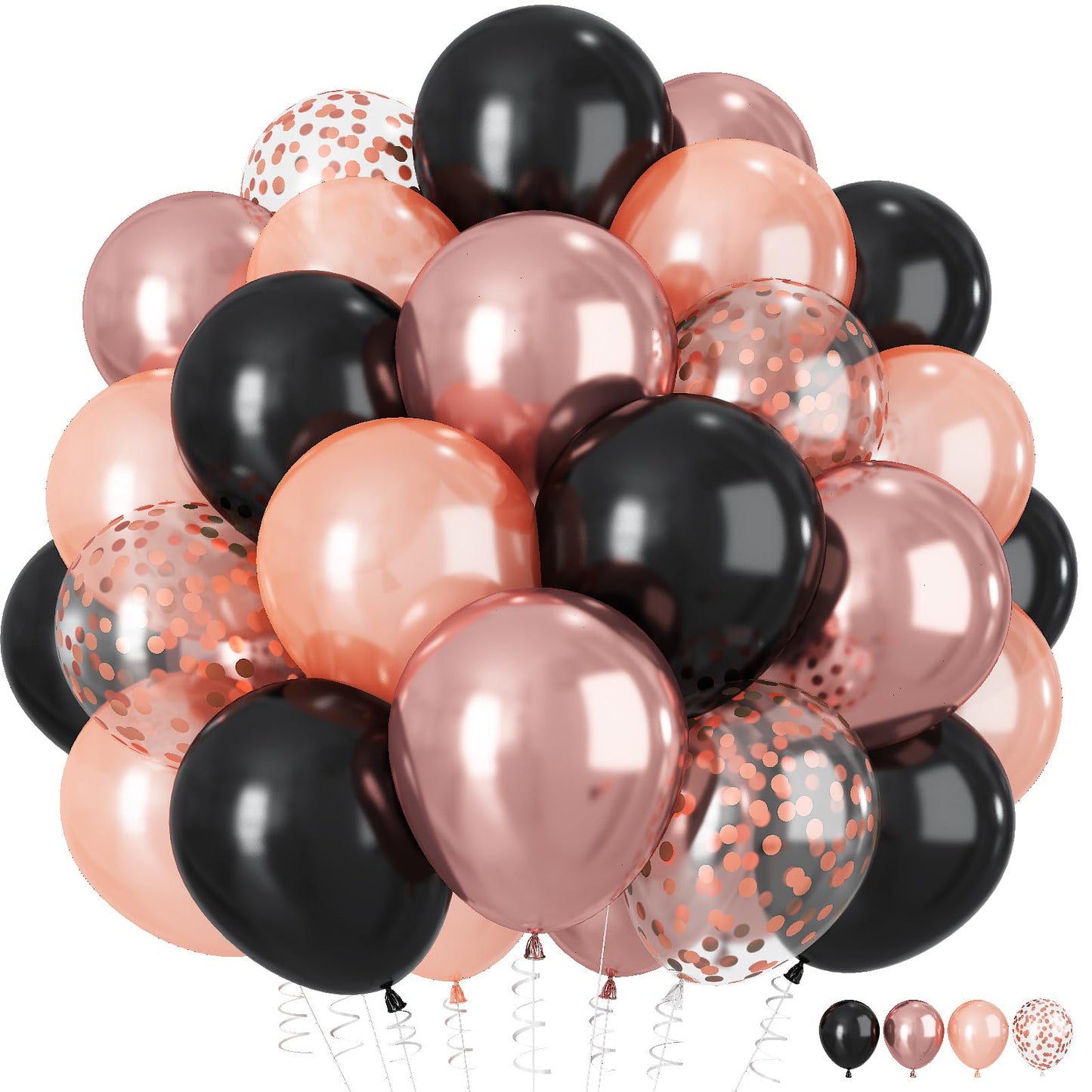 HILAVO Rose Gold and Black Balloons, 12Inch Metallic Rose Gold and Confetti Latex Balloons for Girls Women Birthday Graduation Baby Bridal Shower Party Decorations