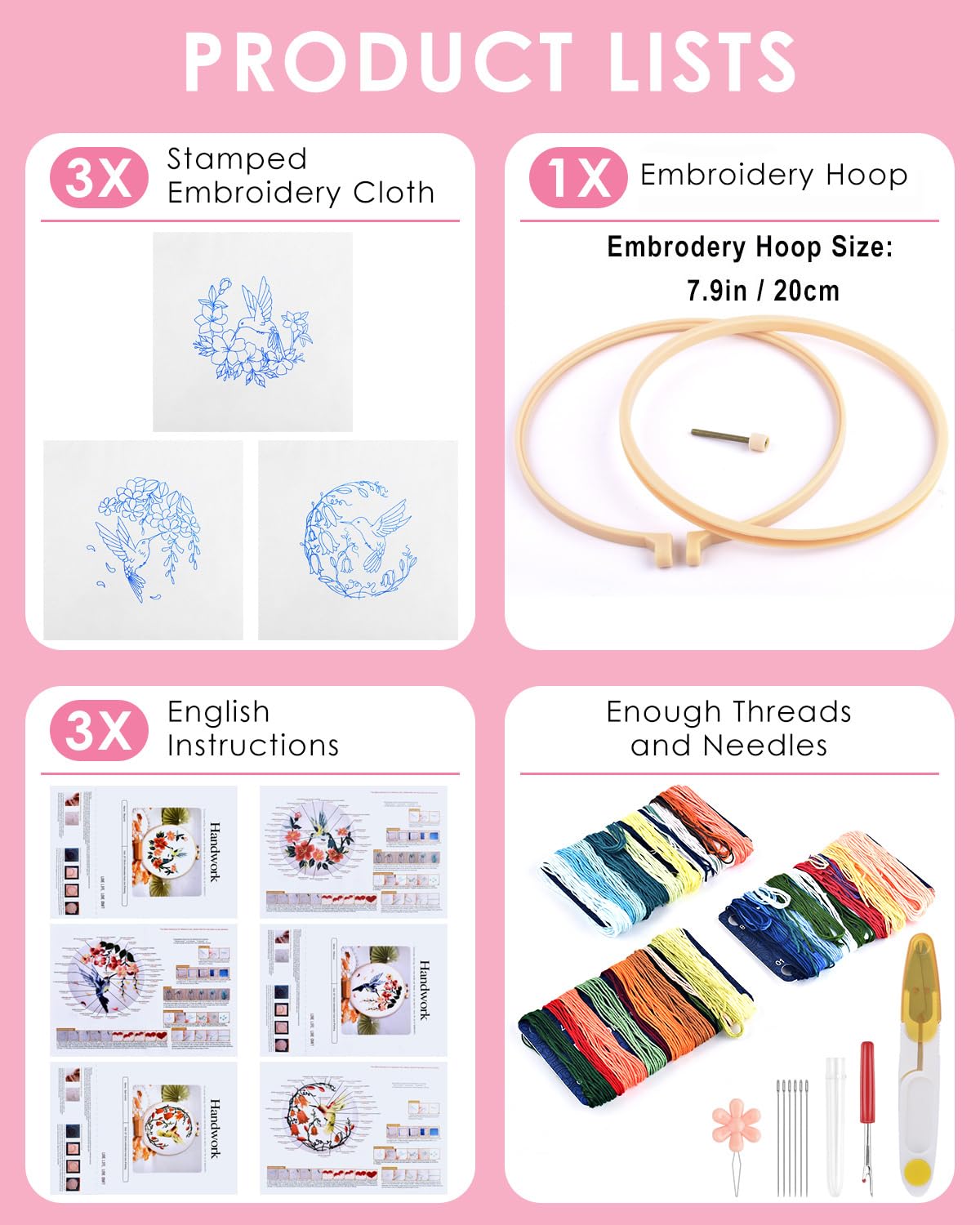 Hummingbird and Flower Embroidery Kit for Adults