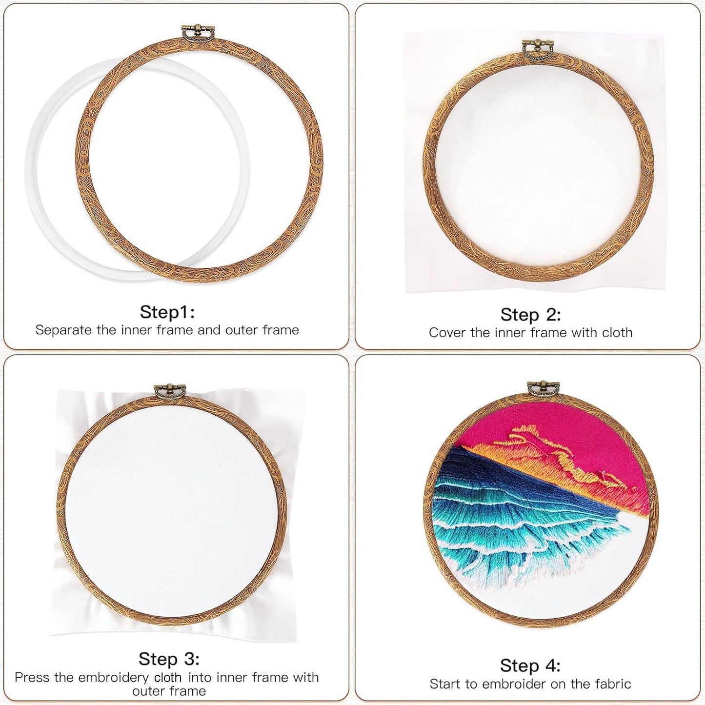 8inch Embroidery Hoop Frame Imitated Wood Embroidery Circle Round Display Frame Ring Cross Stitch Hoops Embroidery Hoops Set for Art Craft Sewing and Hanging, Rug Punch Set