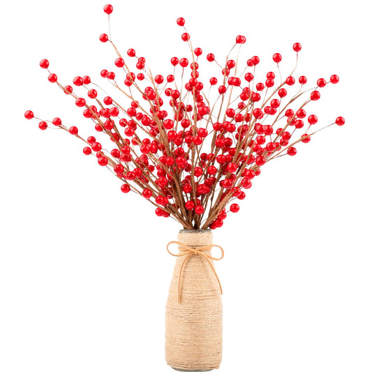 Whaline Christmas Red Berry Twig Stem, 12 Pack Artificial Burgundy Berry Picks for Christmas Tree Decorations, Valentines, Crafts, Wedding, Holiday Home Decor