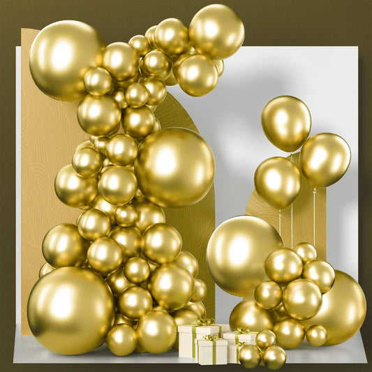 PartyWoo Metallic Gold Balloons, 140 pcs Gold Metallic Balloons Different Sizes Pack of 18 Inch 12 Inch 10 Inch 5 Inch Gold Balloons for Balloon Garland or Balloon Arch as Party Decorations, Gold-G101