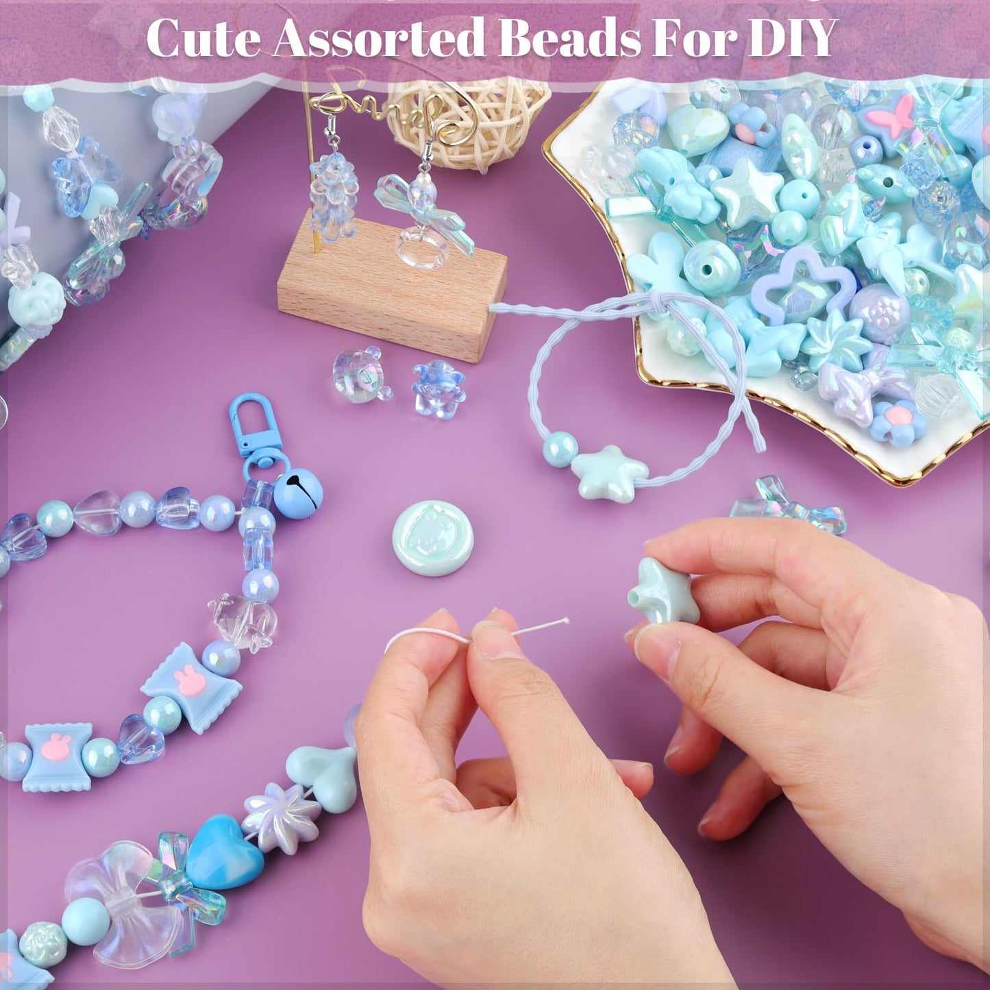 TINKRSTUFF Assorted 170-230PCS Blue Acrylic Beads for Bracelet Making, Flower Bow Butterfly Candy GummyBear Aesthetic Bracelet Charms,Cute Beads for Jewelry Making DIY Necklace Keychain Phone Charm