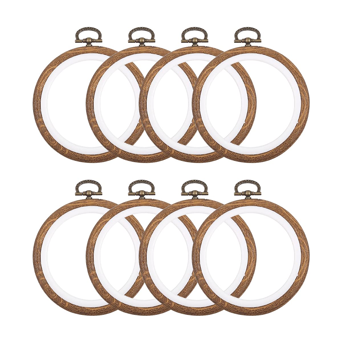 8 Pcs/Set Mini Embroidery Hoops 3 Inch Round Imitated Wood Plastic Display Frame Reusable Circle Cross Stitch Hoop Ring for Art Craft Sewing and Hanging Ornaments Home Decor