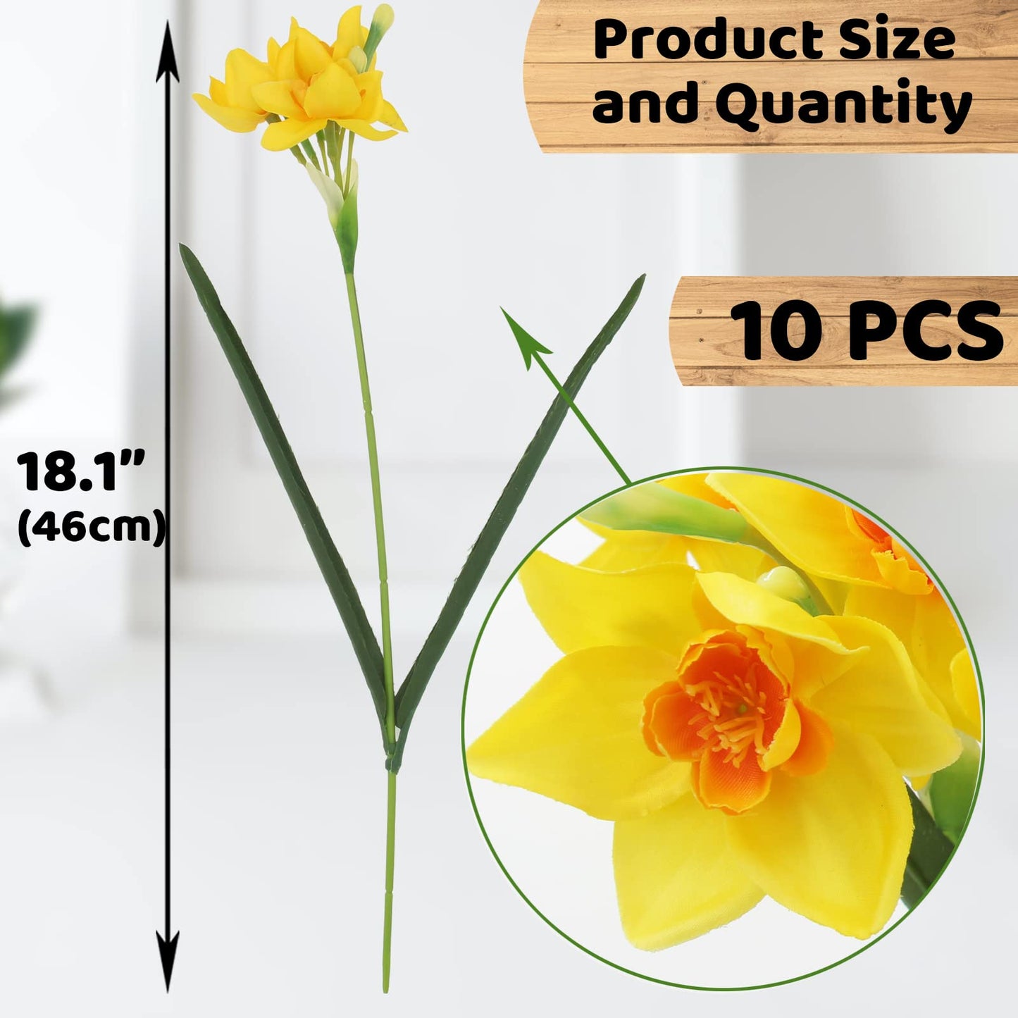 Hananona 10 Pcs Artificial Daffodils Flowers Narcissus Faux Spring Flowers Fake Silk Daffodil Flower Arrangement for Indoor Outdoor Home Wedding Decor (10, Yellow)