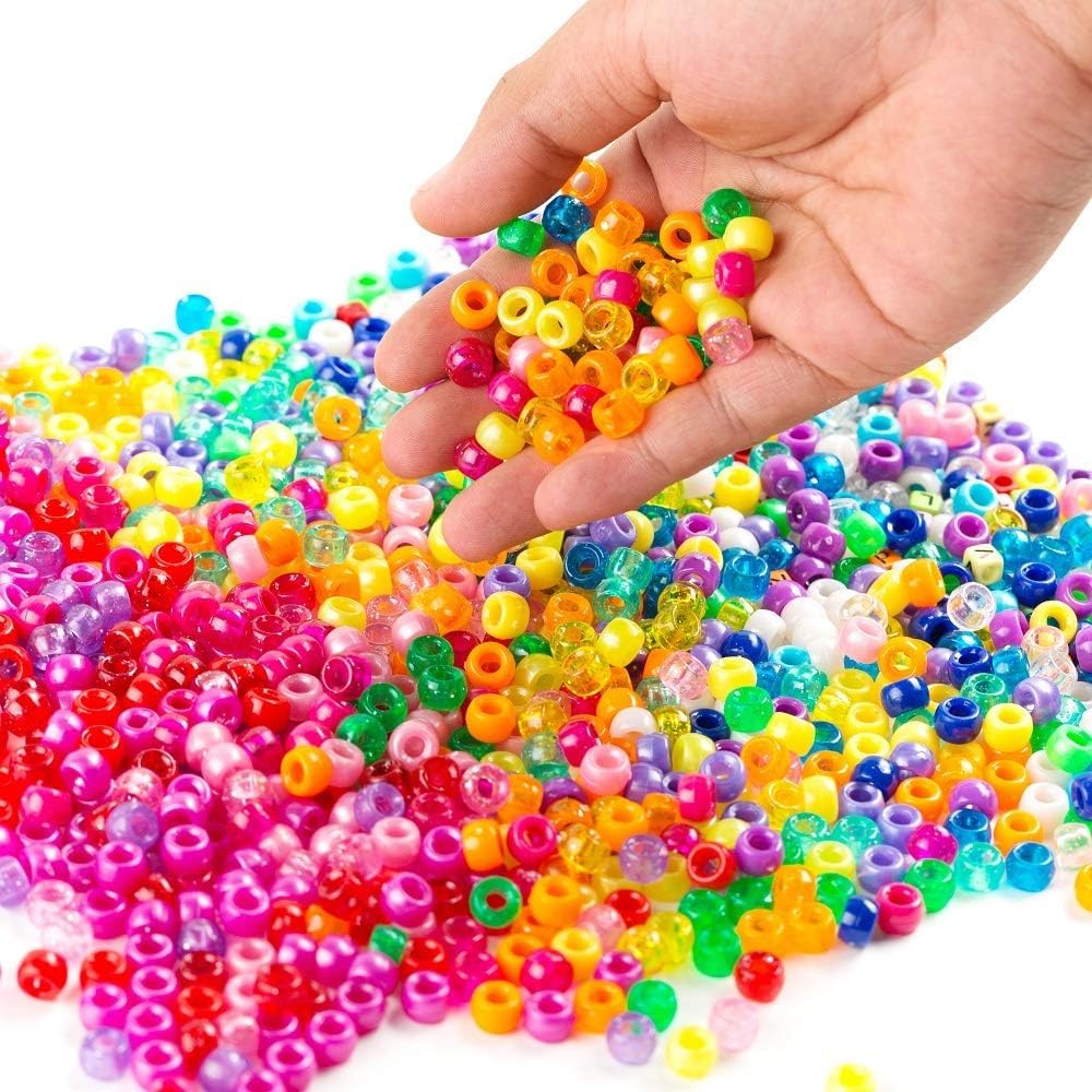 INSCRAFT Pony Beads Set, 3300 Pcs 9mm in 23 Colors with Letter & Star Designs, Elastic String for Bracelet Jewelry Making