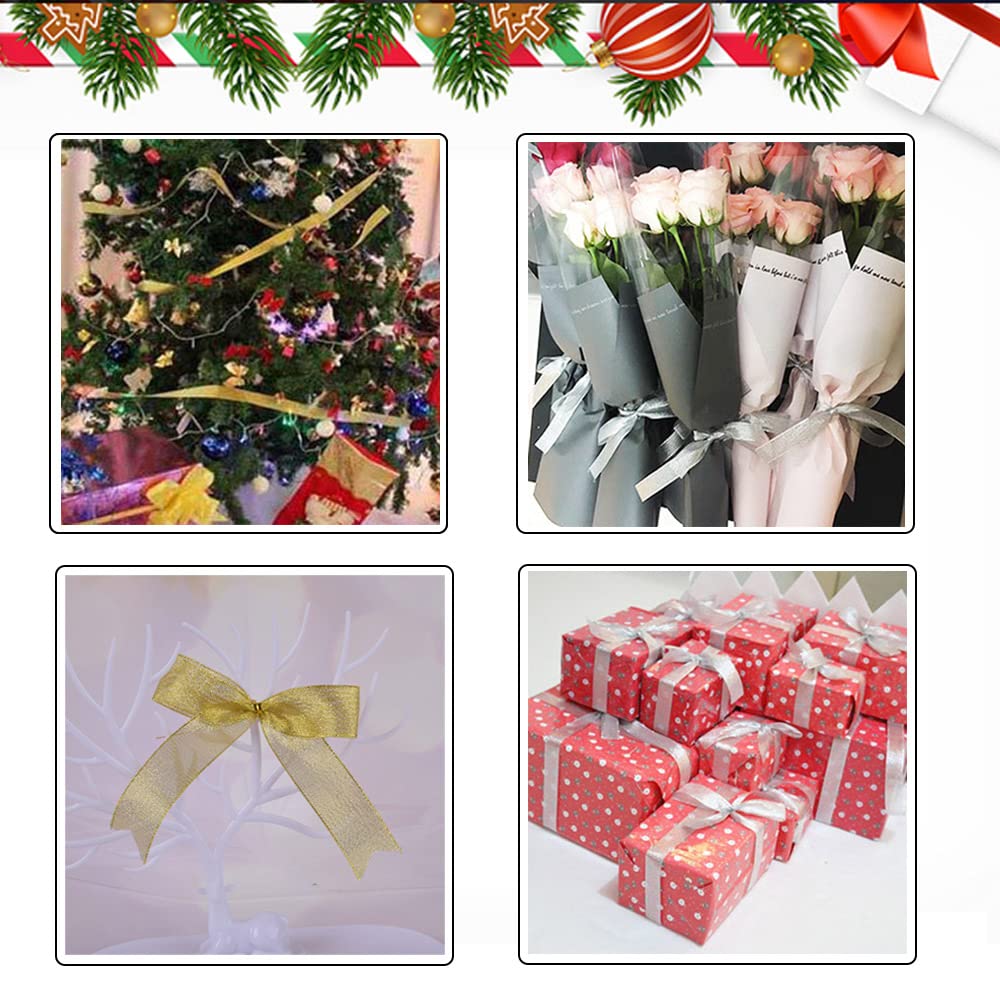 6 Rolls 198 Yards Sparkly Glitter Fabric Ribbon 1/4-Inch 6mm Metallic Sheer Organza Ribbon 6 Colors for Jewelry Bows Making Party Wedding Present Package Wrapping