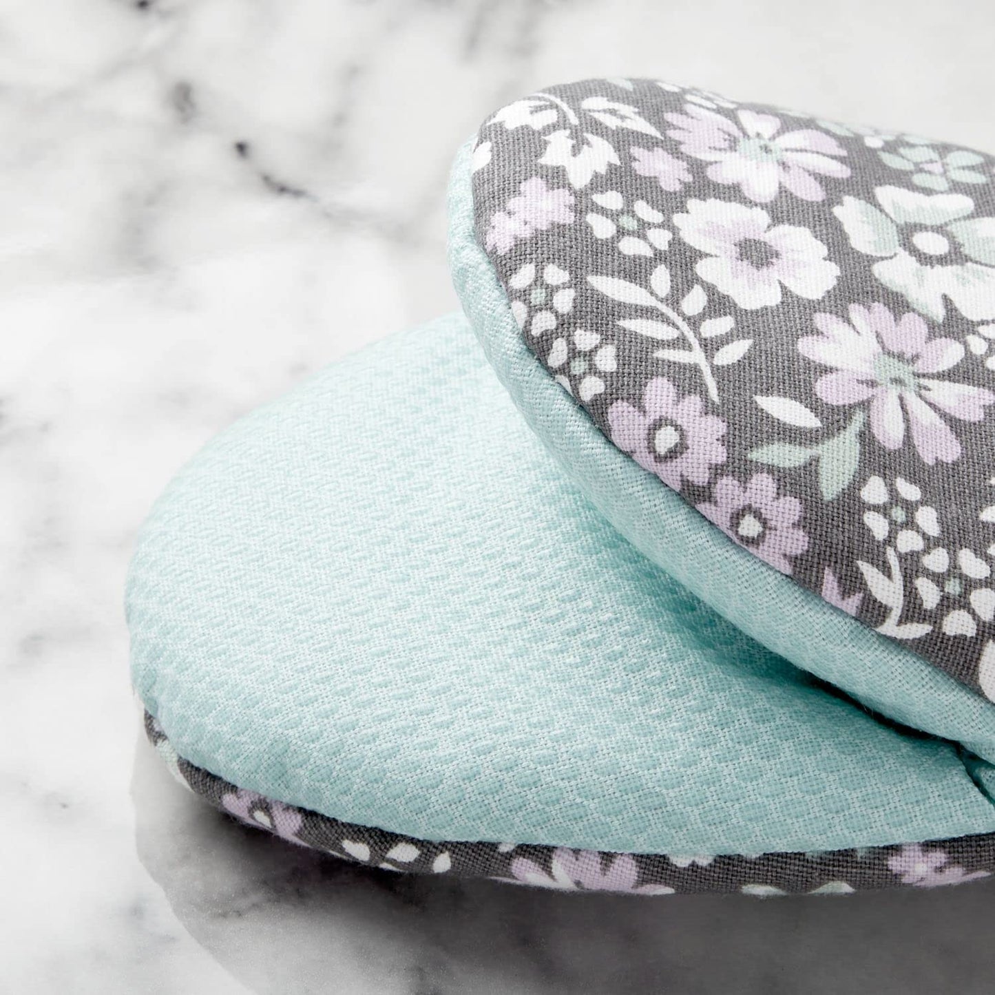 Ditsy Floral Mini Oven Mitt 2-Pack Set, Grey, 5.5"X8"